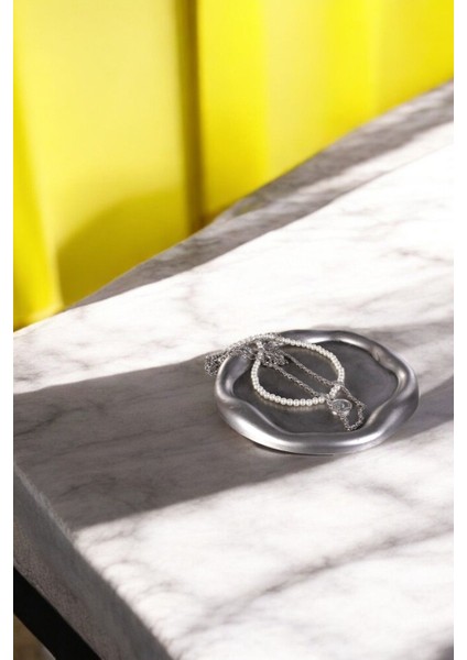 Takı Organizer Makyaj Düzenleyici Kozmetik Organizer Dekoratif Tabak Gümüş Eskitme Renk Model 17