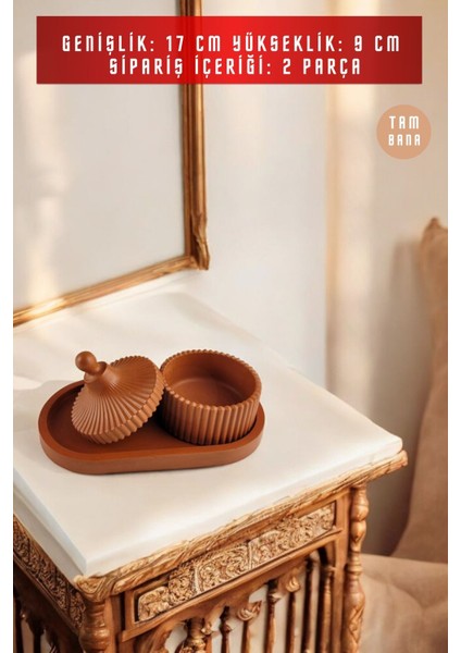 Terracotta Sunumluk Takı Tabağı Dekoratif Tepsi Obje Seti 2 Parça Model 1021