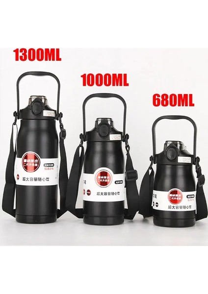 680ML/1000ML/1300ML Termos Şişe Paslanmaz Çelik Taşınabilir Termal Kupa Büyük Kapasiteli Tumbler Spor Kupası ile Termo Şişe Yeni Kapasite: 680ML/RENK: Siyah (Yurt Dışından)