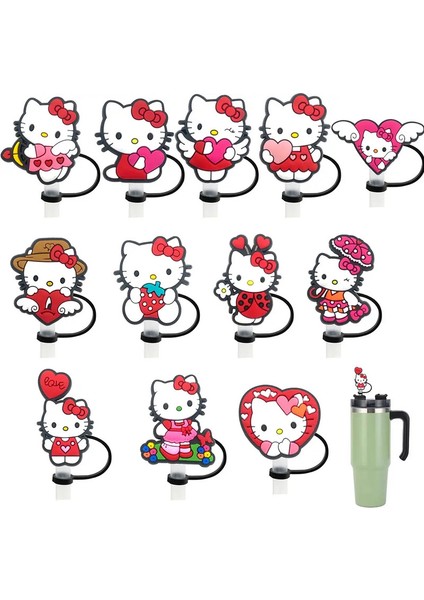 1-25PCS Hello Kitty Miniso Araba Termos Kupası 3040OZ CUP10MM Saman Toppers Yeniden Kullanılabilir Toz Geçirmez Saman Kapağı Renk: 12 Pcs A Set (Yurt Dışından)