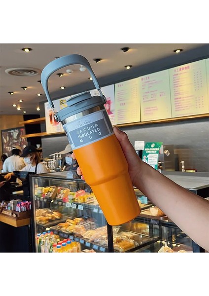 30OZ Paslanmaz Çelik Saman Yalıtımlı Buz Kupası Büyük Kapasite Vakum Şişesi Araç Termal Kupa Tumbler Taşınabilir Yalıtımlı Kahve Kupası Kapasitesi: 900ML/RENK: D (Yurt Dışından)