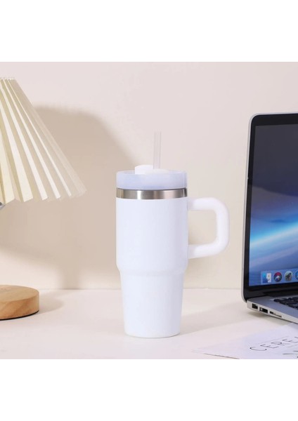 14 Oz Yeni Çift Katmanlı Vakum Araç Kupası Büyük Kapasite 304 Portable Saplı Su Kupası Kapasiteli Paslanmaz Çelik Termal Yalıtım Kupası: 14OZ/RENK: Beyaz (Yurt Dışından)