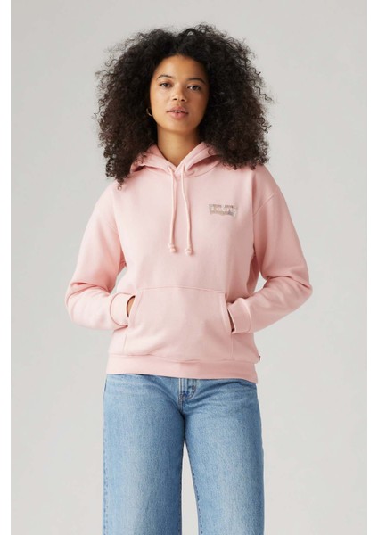 ONL Levi's Günlük Kapşonlu Mercan Pembesi Kadın Sweatshirt - 001U6-0006
