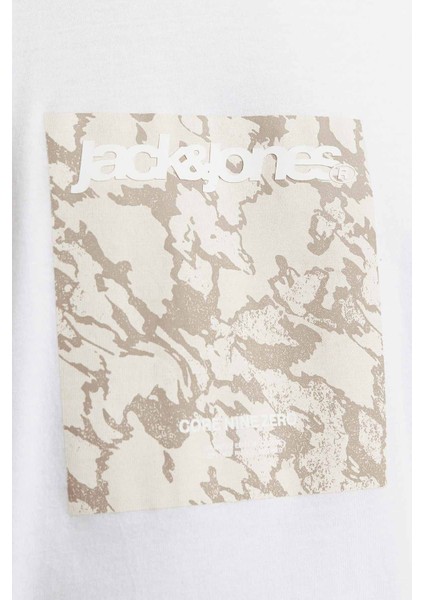 Jack & Jones JCOTARMAC CAMO FRONT TEE Beyaz Erkek Kısa Kol T-Shirt indirimleri