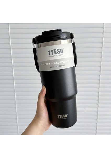 Tyeso 600/750/900ML Araba Kahve Kupası Termo Şişe Saman Taşınabilir Sporlu Yalıtımlı Vakum Şişesi Seyahat Termal Su Bottlecaity: 600ML/RENK: Siyah (Yurt Dışından)