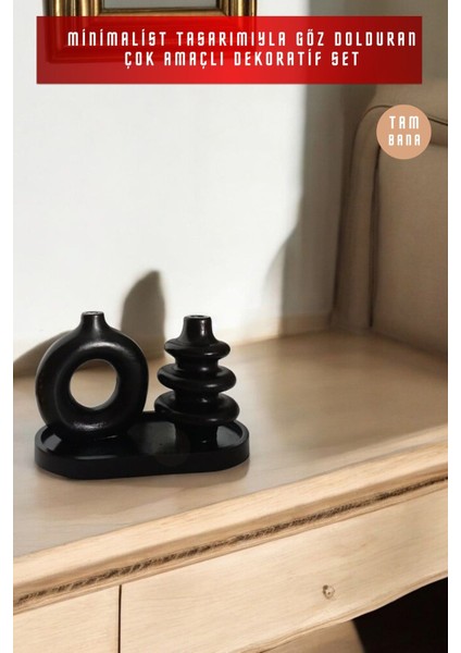 Siyah Sunumluk Takı Tabağı Dekoratif Tepsi Obje Seti 3 Parça Model 1046 indirimleri