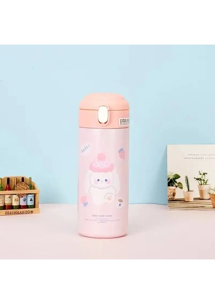 380ML Termos Vakum Şişesi Sevimli Karikatür 304 Paslanmaz Çelik Termal Su Şişesi Yalıtımlı Saman Kurı Tulumbil Içki Kapasitesi: 380ML/RENK: Pembe (Yurt Dışından)