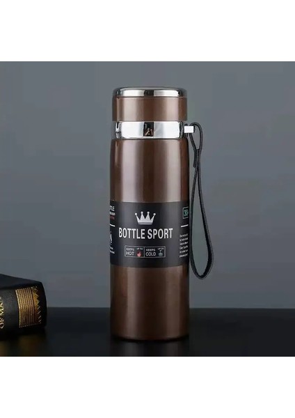 Termos Şişesi 1l Termal Su Şişesi Paslanmaz Çelik Yalıtımlı Kupa Gradyan Renkli Kapak Kayışı Seyahat Açık Hava Spor Kapasite: 1000ML/RENK: Kahve (Yurt Dışından)