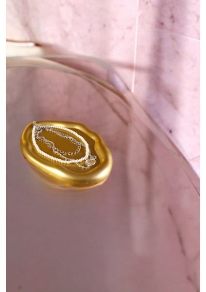 Takı Organizer Makyaj Düzenleyici Kozmetik Organizer Dekoratif Tabak Altın Renk Model 18