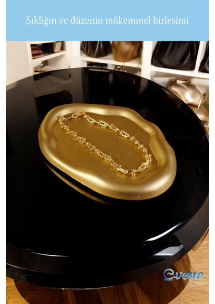 Takı Organizer Makyaj Düzenleyici Kozmetik Organizer Dekoratif Tabak Altın Renk Model 18