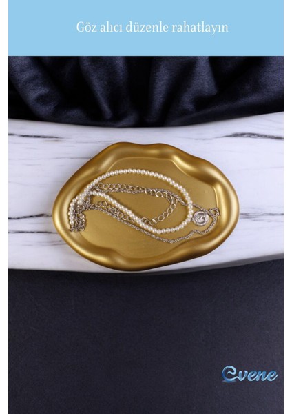 Takı Organizer Makyaj Düzenleyici Kozmetik Organizer Dekoratif Tabak Altın Renk Model 18