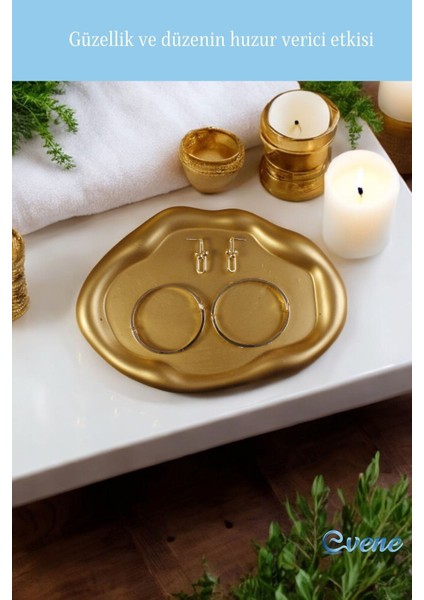 Takı Organizer Makyaj Düzenleyici Kozmetik Organizer Dekoratif Tabak Altın Renk Model 18