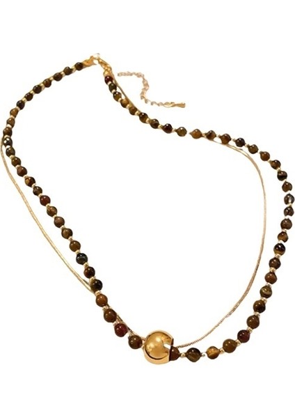 Maillard Yapay Kaplan Gözü Taşı Yuvarlak Boncuk Kolye Yüksek Kaliteli Köprücük Kemiği Zinciri Niş Çok Yönlü Kolye Kadınlar Için (Yurt Dışından)