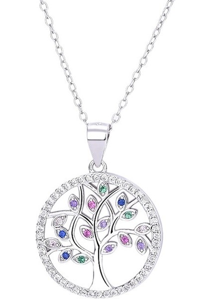 Kadınlar Için Gümüş Yuvarlak Hayat Ağacı Takı Kolyesi Sonbahar ve Kış Niş Yüksek Kaliteli Çok Yönlü Köprücük Kemiği Zinciri (Yurt Dışından)