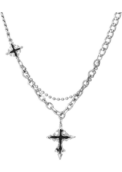 Yeni Siyah Haç Kolye Erkek Niş Kişilik Ekleme Zinciri Kolye Ucu Tatlı Serin Niş Tasarım Köprücük Kemiği Zinciri (Yurt Dışından)