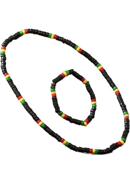 Siyah Ahşap Boncuk Esnek Bileklik Kolye Seti (Yurt Dışından)