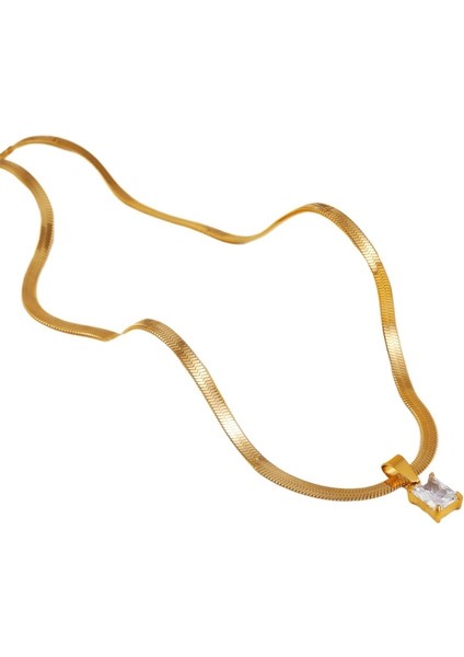 Kristal Geometrik Zirkonyum Titanyum Çelik Kolye Düz Yılan Zincir Basit Gerçek Altın Elektrokaplama Kolye Kadın (Yurt Dışından)