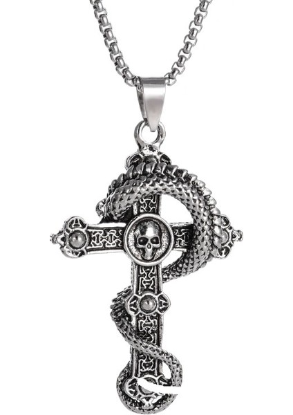 Kafatası Panlong Haç Kolye Erkek Egemen Retro Kolye Sokak Kişilik Kolye Takı (Yurt Dışından)