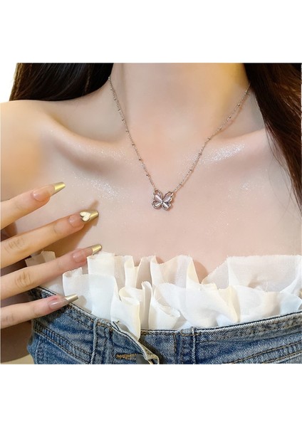 Tatlı Mizaç Pembe Kedi Gözü Kelebek Kolye Üst Düzey Tasarım Köprücük Kemiği Kolye (Yurt Dışından) modelleri