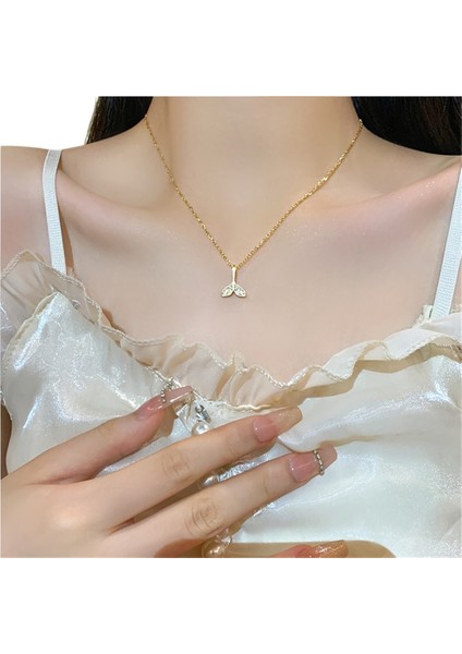 Hafif Lüks Niş Titanyum Çelik Balık Kuyruğu Kolye Kadın Çok Yönlü Mizaç Köprücük Kemiği Zincir Kolye (Yurt Dışından)