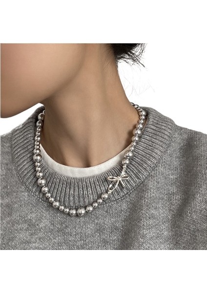 Kadınlar Için Fransız Retro Fiyonk Degrade Inci Kolye Niş Tasarım Kişilik Çok Yönlü Kolye Köprücük Kemiği Zinciri (Yurt Dışından) fiyatları