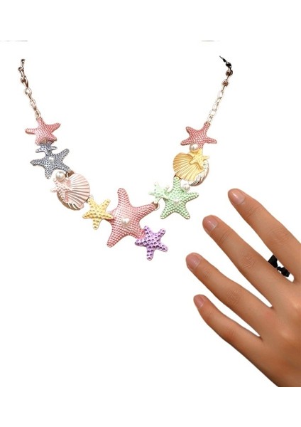 Kadınlar Için Yıldız Kabuklu Uzun Kolye, Tüm Uyumlu Üst Düzey Inci Işlemeli Köprücük Kemiği Kolyesi (Yurt Dışından)