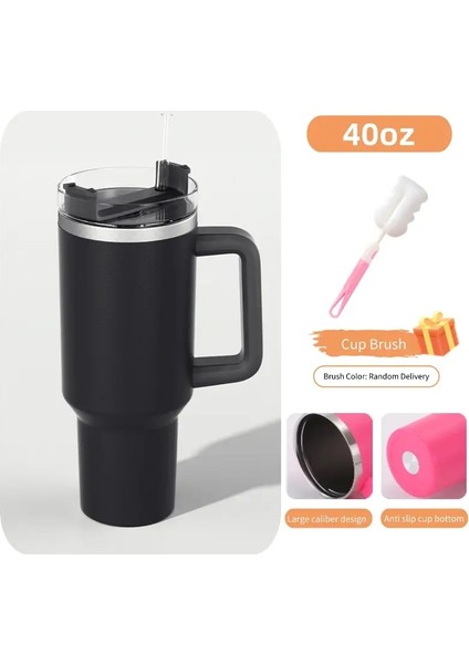 40 Oz Paslanmaz Çelik Yalıtımlı Su Şişesi Saplı Içme Dağı Kapak Saman Kupa Termos Kahve Kupa Kapasite ile Soğuk Dak Tutar: 40 Oz/renk: Siyah Fırça (Yurt Dışından)