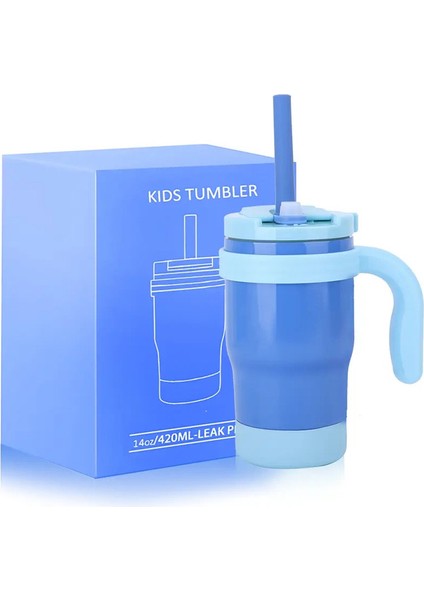 420ML Çocuk Yalıtımlı Tumbler Saman Sızıntılı Termos Şişe Tutlu Paslanmaz Çelik Seyahat Kupası Bpa Bedava Kapalı: 420ML/RENK: Mavi (Yurt Dışından)