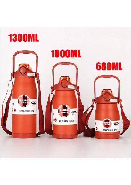 680ML/1000ML/1300ML Termos Şişe Paslanmaz Çelik Taşınabilir Termal Kupa Büyük Kapasiteli Tumbler Spor Kupası ile Termo Şişe Yeni Kapasite: 680ML/RENK: Kırmızı (Yurt Dışından)