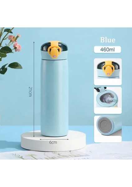 320/460ML Çocuklar Paslanmaz Çelik Termal Şişe Taşınabilir Çocuklar Saman Kupa Soğuk ve Sıcak Termal Termal Öğrenci Su Şişesi Kapasite: 300-460ML/RENK: 460ML-MAVI (Yurt Dışından)