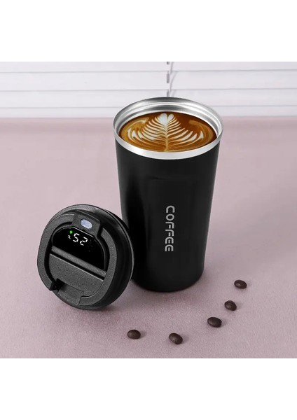 Termos Kahve Kupası 380/510ML 304 Paslanmaz Çelik Vakum Kupa Sıcaklık Ekran Şişesi Termal Tumbler Business Office Kahve Kupası Kapasite: 301-400ML/RENK: Siyah (Yurt Dışından)