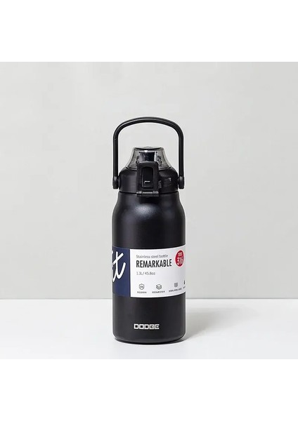 Dodge 1300/1700ML Tumbler Paslanmaz Çelik Termos Şişe Taşınabilir Vakum Şişeler Açık Hava Spor Su Kupası Araç Yalıtımlı Flask Kapasite: 1300ML/RENK: Siyah (Yurt Dışından)