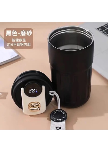 Paslanmaz Çelik Yalıtımlı Fincan Sıcaklık Ekranlı Kahve Fincanı Akıllı Araba Monte Isı Koruma Kupa Hediyesi Termal Kupa Kapasite: 401-500ML/RENK: Siyah (Yurt Dışından)