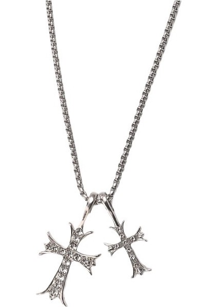 Büyük ve Küçük Çift Çapraz Kolye Ins Tarzı Retro Hip-Hop Erkek ve Kadın Kolye Moda Kazak Zinciri Kapşonlu Zincir (Yurt Dışından)