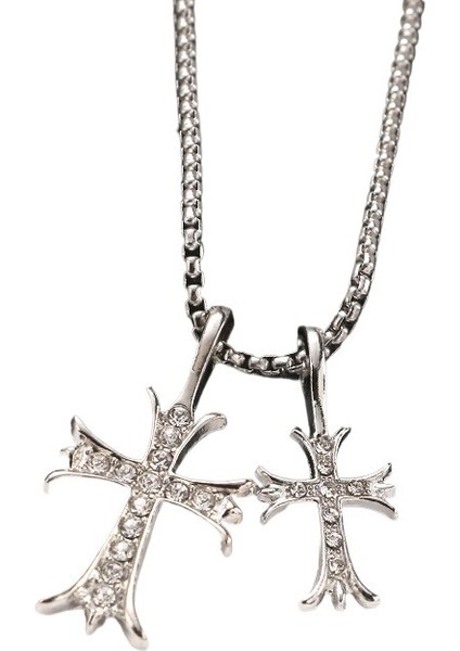 Büyük ve Küçük Çift Çapraz Kolye Ins Tarzı Retro Hip-Hop Erkek ve Kadın Kolye Moda Kazak Zinciri Kapşonlu Zincir (Yurt Dışından) fiyatları