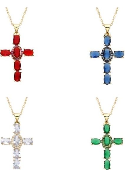 2025 Yeni Bakır Mikro Kakmalı Zirkon Kolye Çok Renkli Çapraz Kolye Hip-Hop Kolye Köprücük Kemiği Zinciri (Yurt Dışından) fiyatları