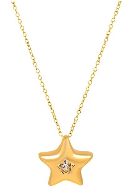 Lucky Star Basit Beş Köşeli Yıldız Kolye Sanatsal Retro Yıldız Köprücük Zinciri 18K Altın Kaplamalı Titanyum Çelik (Yurt Dışından)