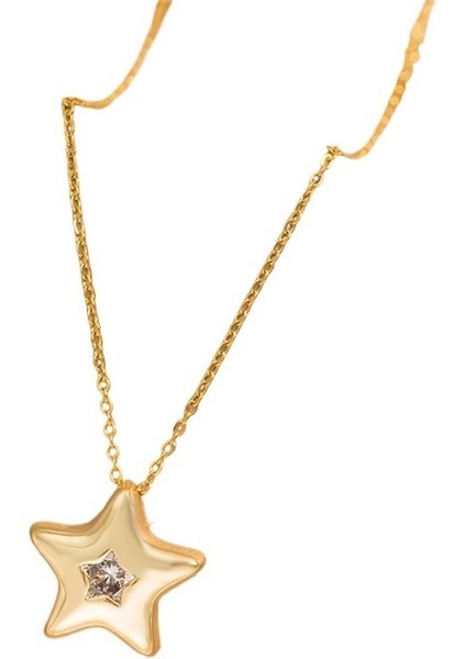 Lucky Star Basit Beş Köşeli Yıldız Kolye Sanatsal Retro Yıldız Köprücük Zinciri 18K Altın Kaplamalı Titanyum Çelik (Yurt Dışından) fiyatları