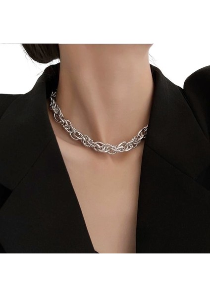 Gümüş Ağır Abartılı Kolye Kadın Niş Retro Yüksek Kaliteli Metal Kalın Zincir Gümüş Kolye Köprücük Kemiği Zinciri (Yurt Dışından) fiyatları