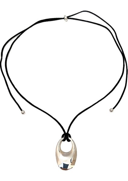 Kadın Gümüş Aynalı Siyah Ip Kolye (Yurt Dışından) fiyatları