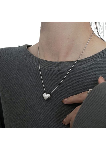 Kadınlar Için Gümüş Kalp Kolye, Lüks, Niş, Çok Yönlü, Basit (Yurt Dışından) fiyatları