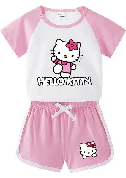 Hello Kitty Baskılı Çocuklar Kısa Kollu Takım 2024 Kız Yaz Giyim Karikatür T-Shirt Şort 2 Pc/set Çocuk Giyim Tracksuitscolor: Set/boyut: 18M (Yurt Dışından)