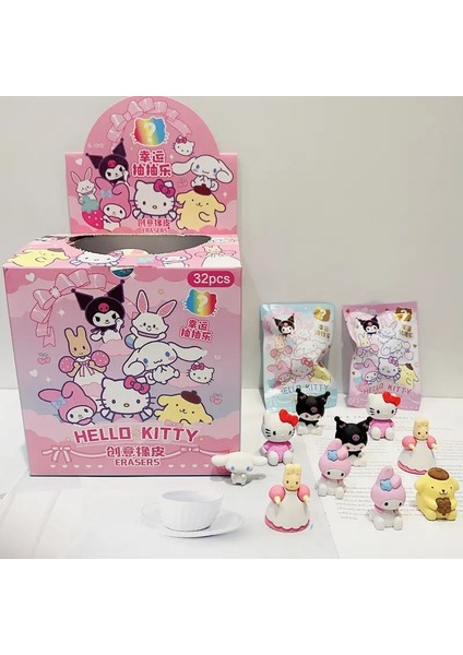Sanrio Çizgi Film Silgisi Kauçuk 32PCS Kawaii Öğrenciler Kırtasiye Kuromi Hello Kitty 3D Silgi Temiz Araçlar Okul Çocukları Hediye Set: 32PCS Set B (Yurt Dışından)