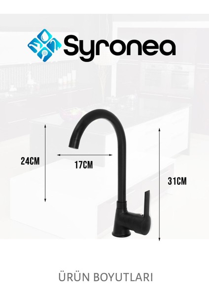 Pasific Siyah Mutfak Evye Bataryası Aç Kapa Musluk Sıcak ve Soğuk Su Girişli fırsatları