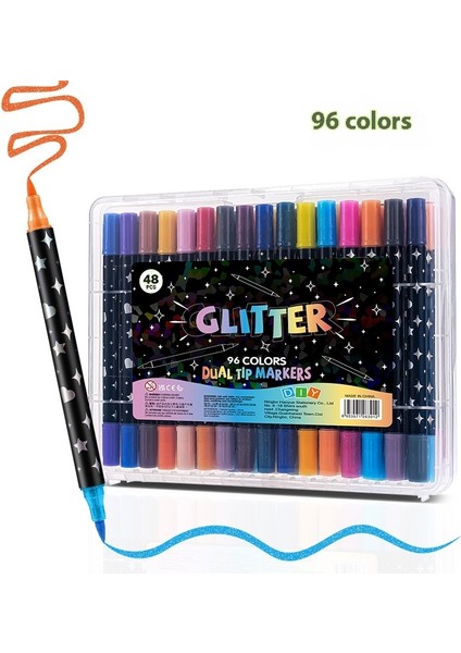 Çift Renkli Glitter Marker Yumuşak Uçlu Boyama Glitter Kalem Suluboya Kalemi (Yurt Dışından)