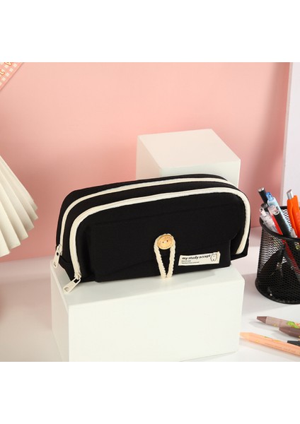 Düğme Katmanlı Kalem Çantası Büyük Kapasiteli Ilkokul Kalem Çantası Kırtasiye Çantası (Yurt Dışından)