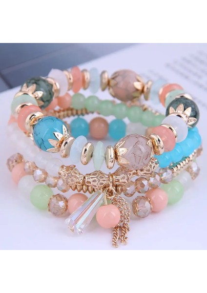 Diezi Koreli Modaya Uygun Çok Renkli Yeşil Kristal Boncuklar Ip Bilezikleri Kadın Kızlar Elastik Püskül Sargılı Bilezik Pulseira Feminina Metal Renk: Çok Mavi (Yurt Dışından)