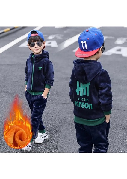 Çocuk Giyim Seti Çift Taraflı Kadife Moda Mektubu Kapşonlu 2 Pcs Hoodıes Pant Pantlar Kıyı Kış Renk Için Boys Trailsuit Kış Renk: Lacivert/çocuk Boyutu: 130 (Yurt Dışından)