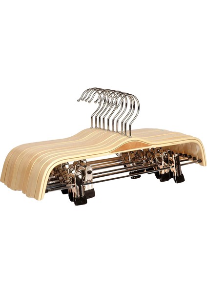 10 Paket Katı Kaplama Ahşap Pantolon/etek Askıları, Anti-Pas Klipsli Ceket Elbise Askıları (Yurt Dışından)