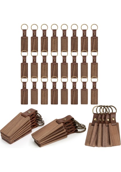 40 Parça Deri Kayışlı Ahşap Anahtarlık Boşluğu, Gravür Için Boş Deri Anahtarlıklar, Kendin Yap Için Çeşitli Anahtar Etiketleri (Yurt Dışından)